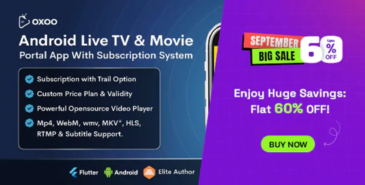 OXOO v1.2.0 - Flutter Live TV & Movie Portal App for iOS And Android